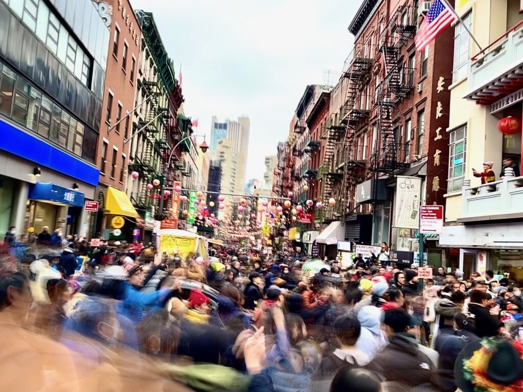 Busy city street in Chinatown, NYC 